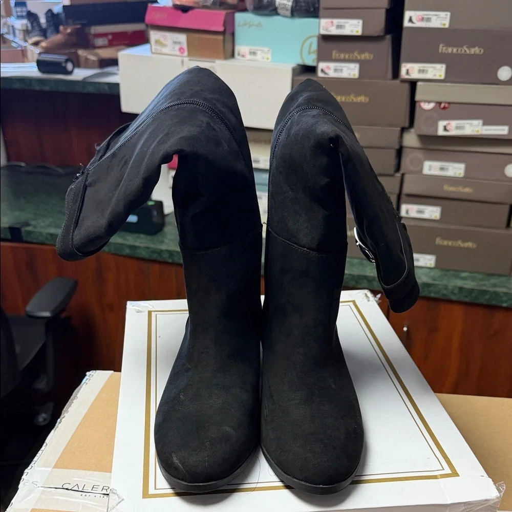 Charter Club Black Over-the-Knee Suede-Look Boots with Gold Buckle